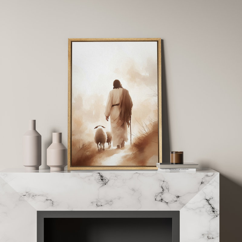 Impression sur toile «Jesus with Sheep», confession religieuse, Naturel, H 36 po x l 24 po