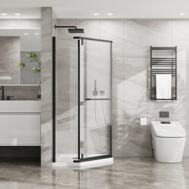 Matte Black -Angle Shower - 36 In.D X In.W 72 In.H, Clear Tempered Glass, 304 Stainless Steel Self-Tapping Screws 72" 36X36, Finish, Concrete Anchors