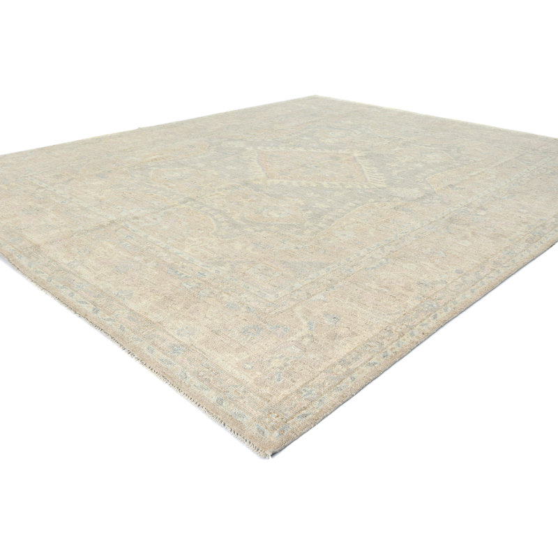 Taupe Floral Oushak Peshawar 8x10 Handmade Pakistan Oriental Rug