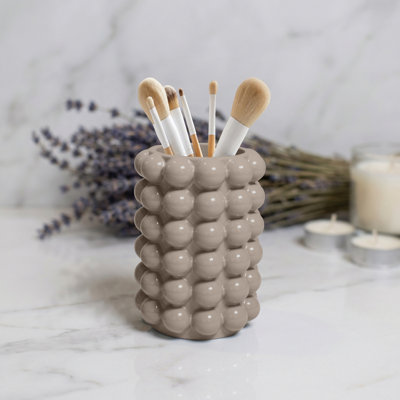 Better Trends Bubble Textured Bathroom Tumbler Cup, Waterproof Resin Rinse Cup with Anti-Slip Base, Bathroom Accessories for Vanity, Beige