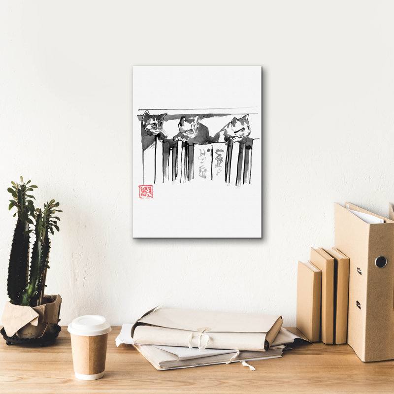 «Cats In Library» par Pechane, art mural sur toile, H 16 po x l 12 po