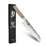 Shun Premier Blonde 7" Master Serrated Utility Knife, Handcrafted Japanese Knife, VG-MAX Core with Damascus Stainless Steel Cladding, Pakkawood Handle, Precision and Sharpness