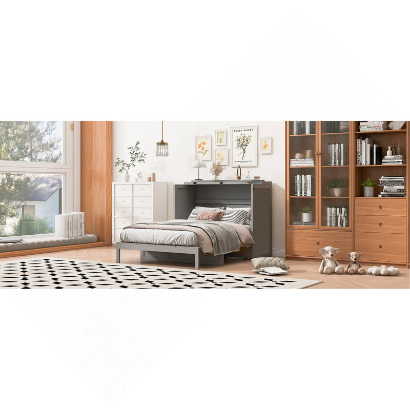 Lit escamotable double avec grands tiroirs, Gris