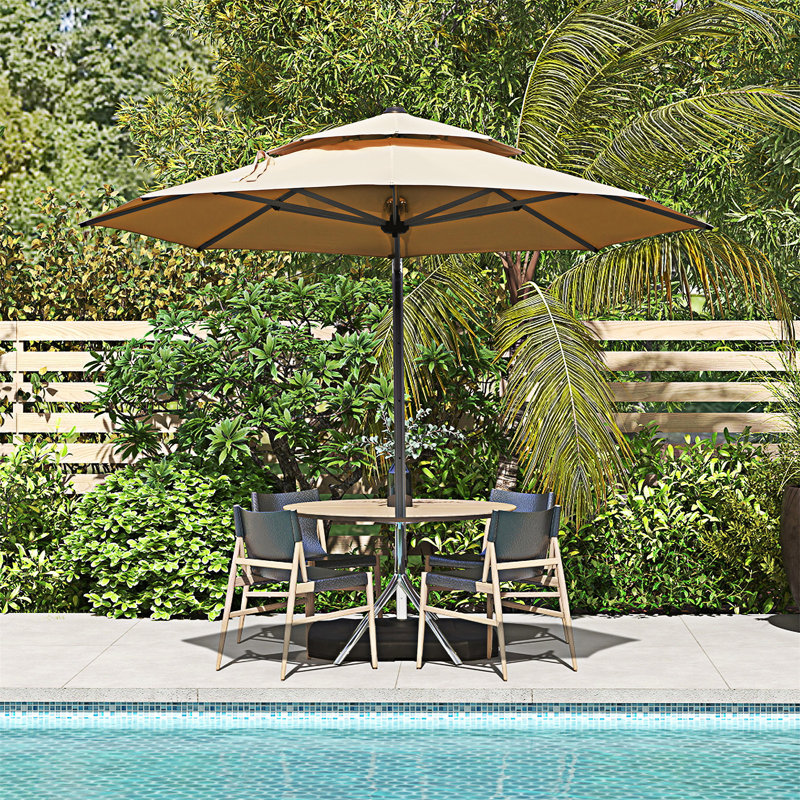 Parasol rond en porte-à-faux avec mât central, Beige