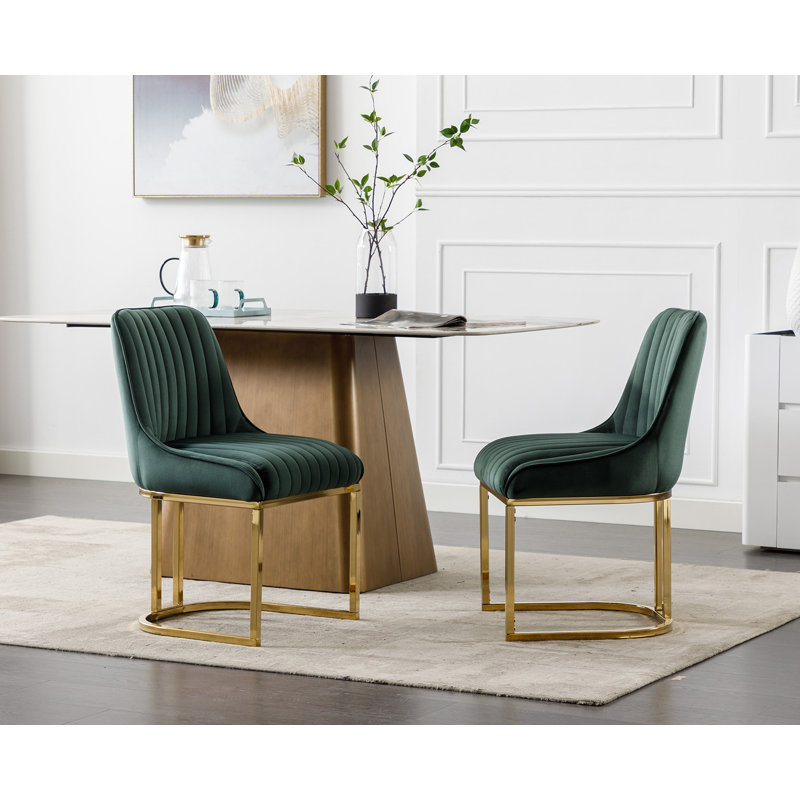 Junias Dining Chair Velvet Upholstered Dining Chairs Modern Accent Dining Room Chairs with Gold Metal Base Comfy Padded Kitchen Chairs Armless Side Chairs for Kitchen Dining Room