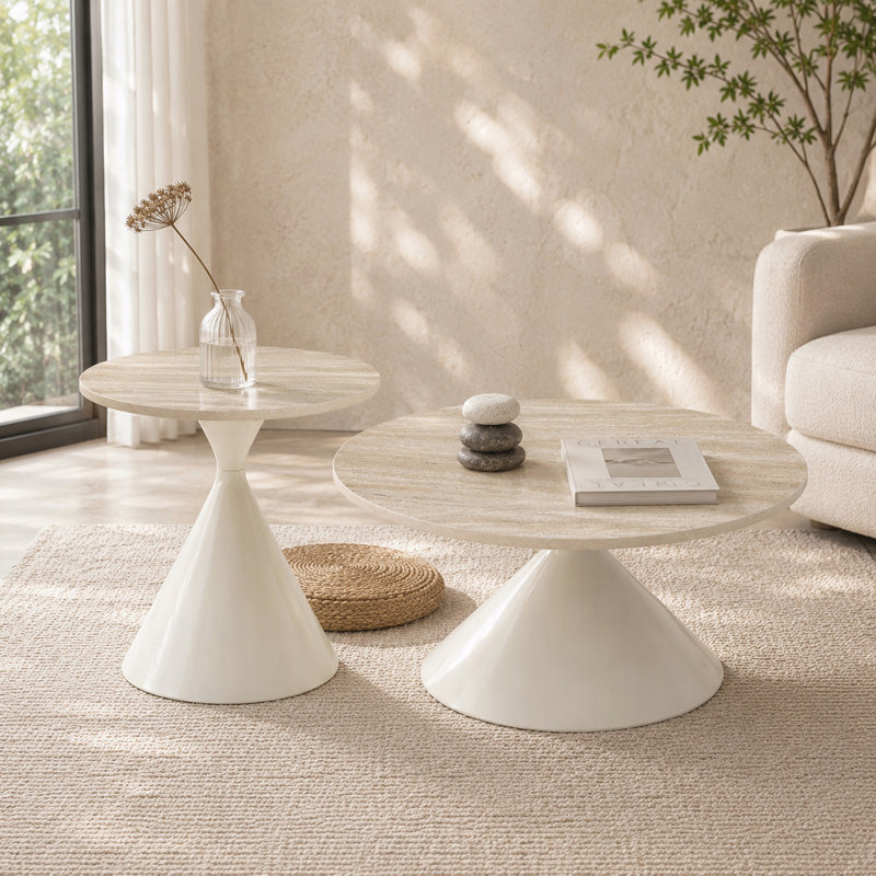 Ensemble de tables basses 2 pièces, Natural Wood / White