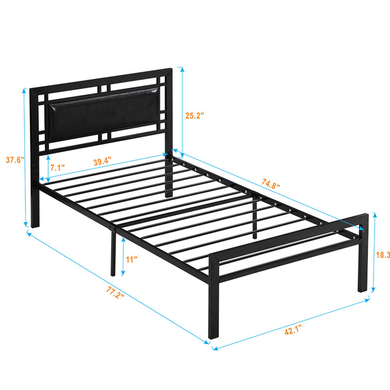 Structure de lit simple en métal noir avec disposition robuste, performance silencieuse, assemblage simple, s'adapte à tous les types de matelas, configuration de limite de charge de 300 lb, travaux d'assemblage,