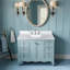 Comptoir de meuble-lavabo en quartz 43 po, lavabo central encastré, 4 dosserets hauts, 3 trous de robinet pré-percés, chaleur et teinture, blanc modernisé de 3/4 po d'épaisseur, bol simple, design luxueux-106157473