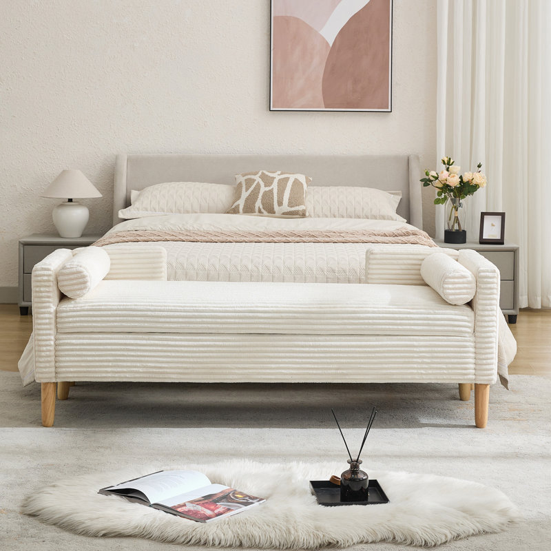 65w Corduroy Storage Soft Bench, Ivory