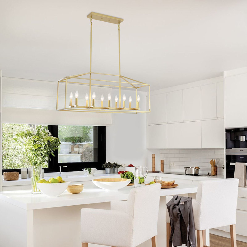 10 - Light 38" Wide Dimmable Kitchen Island Square / Rectangle Chandelier Farmhouse Linear Pendant for Dining Room