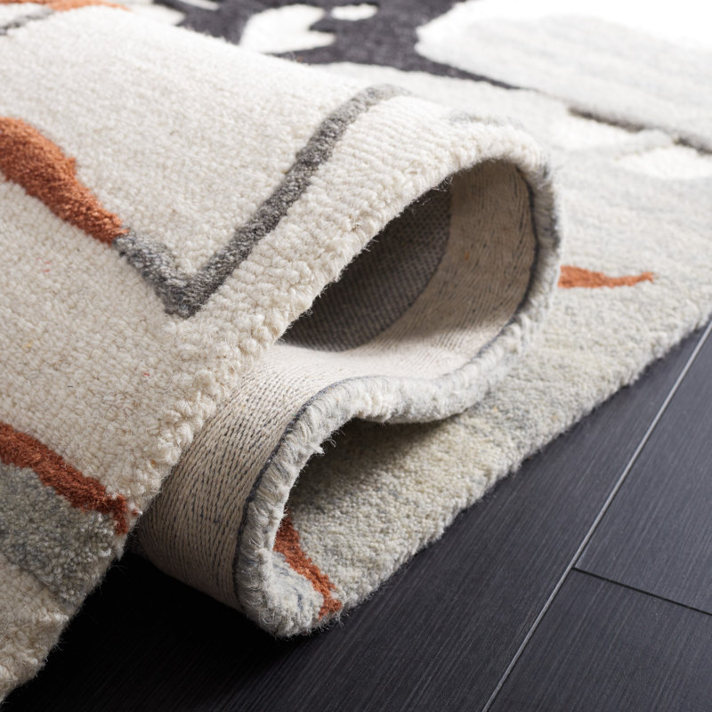 Auburta Abstract Hand Tufted Area Rug in Ivory/Gray/Brown, Rectangle 5' x 8'