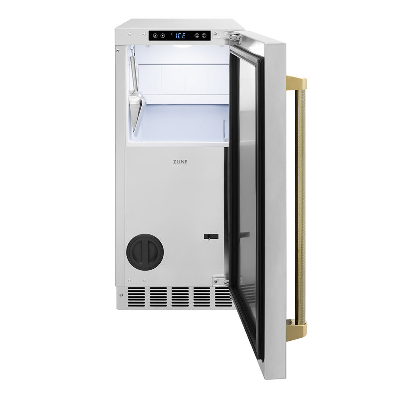 ZLINE Autograph 15 in. Touchstone Gourmet Ice Maker with Solid Steel Door & Bronze Helix Handle, Gold