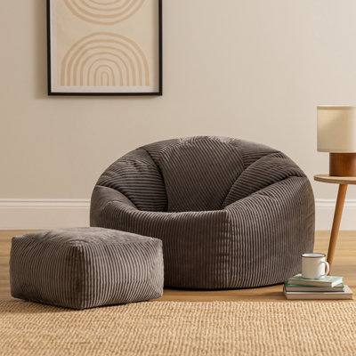 Bean Bag Bazaar Kingston Cordurouy Bean Bag and Square Footstool