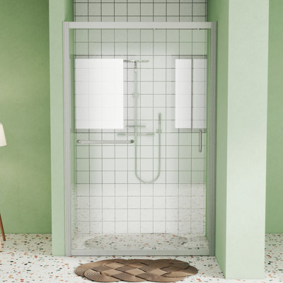 60"-60.8“ W X 72" H Sliding Framed Shower Door Tempered Glass, Brushed Nickle Stainless Steel Accessorise