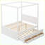 Grand lit plateforme à baldaquin avec lit gigogne simple, 3 tiroirs de rangement, tête de lit, lit à baldaquin blanc pour la chambre à coucher