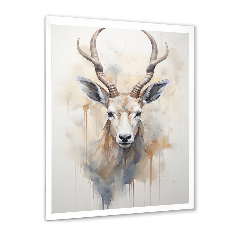 Minimalisme beige antilope bouquetin - impressions d'art mural antilope, Cadre simple blanc, H 32 po x l 16 po x P 1 po