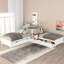 Lit simple en L avec bureau, lit gigogne et tiroirs en blanc - bois de construction-1610027023