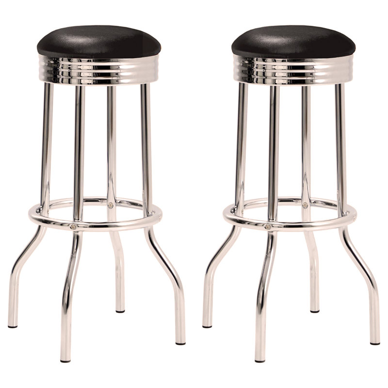 Chrome Bar Height Stool (Set of 2), Black
