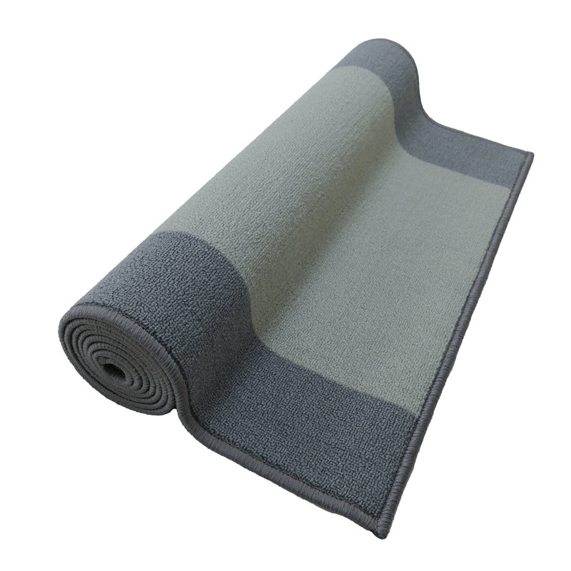 Solid Bordered Gray with Slip Resistant Backing Low Pile Rug, Runner 2'2" x 19'