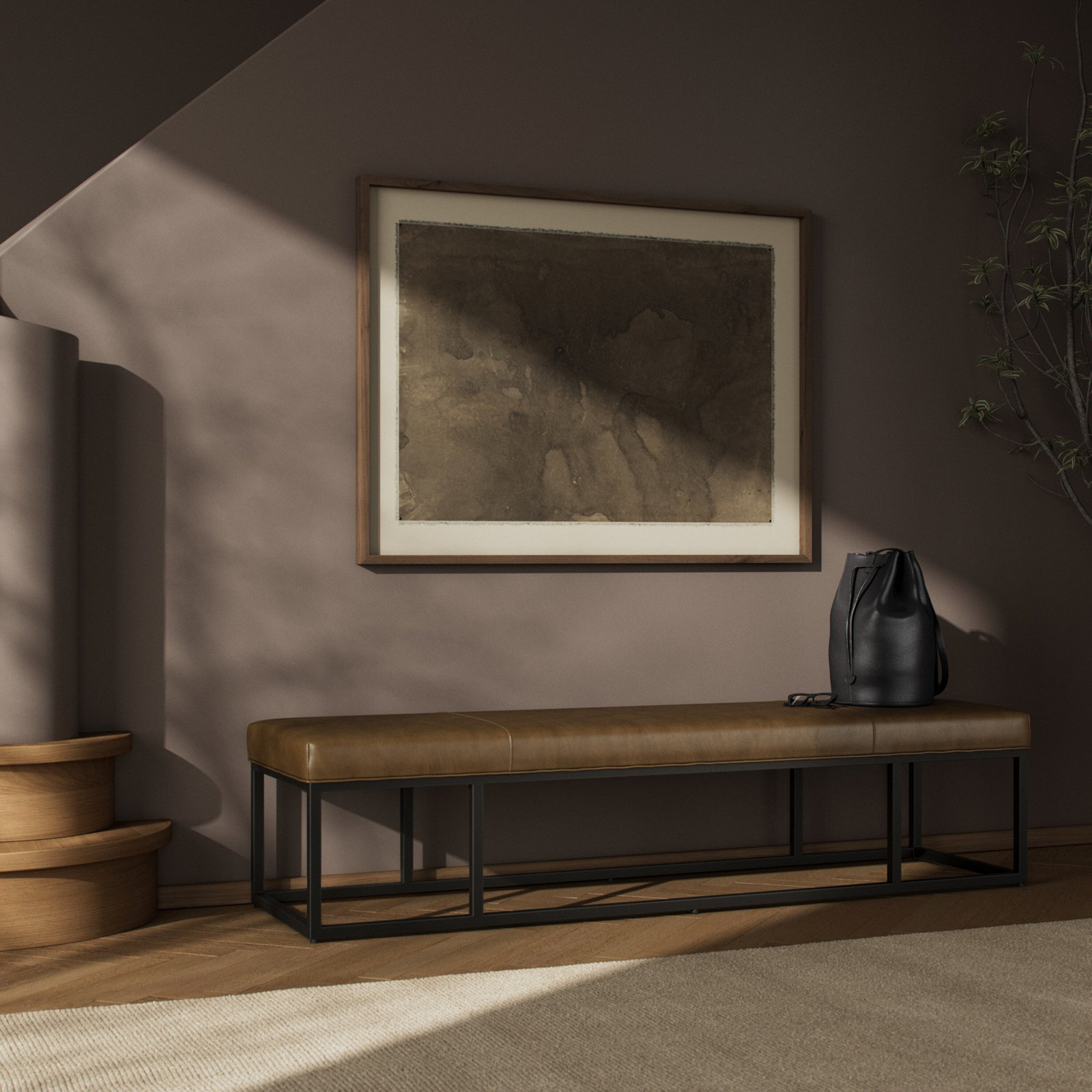 Roux 72" Genuine Leather Dining Bench, Dakota Warm Taupe