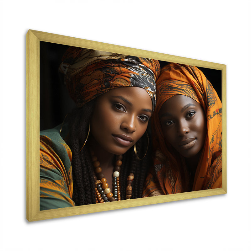 World Cultures Sœurs II sur toile, H 16 po x l 32 po x P 1 po, Encadrement doré