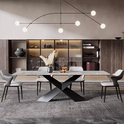 Lataria 94.5" Rectangular Extendable 10-Seater Faux Marble X-Shaped Dining Table