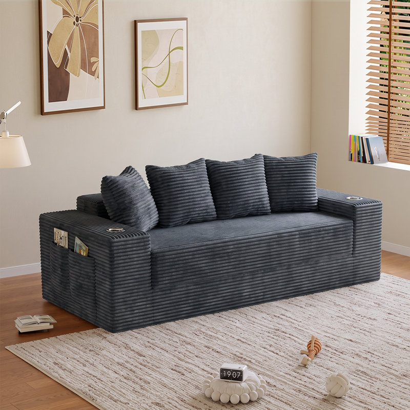 Upholstered 78 " Cotton Sofa, Gray