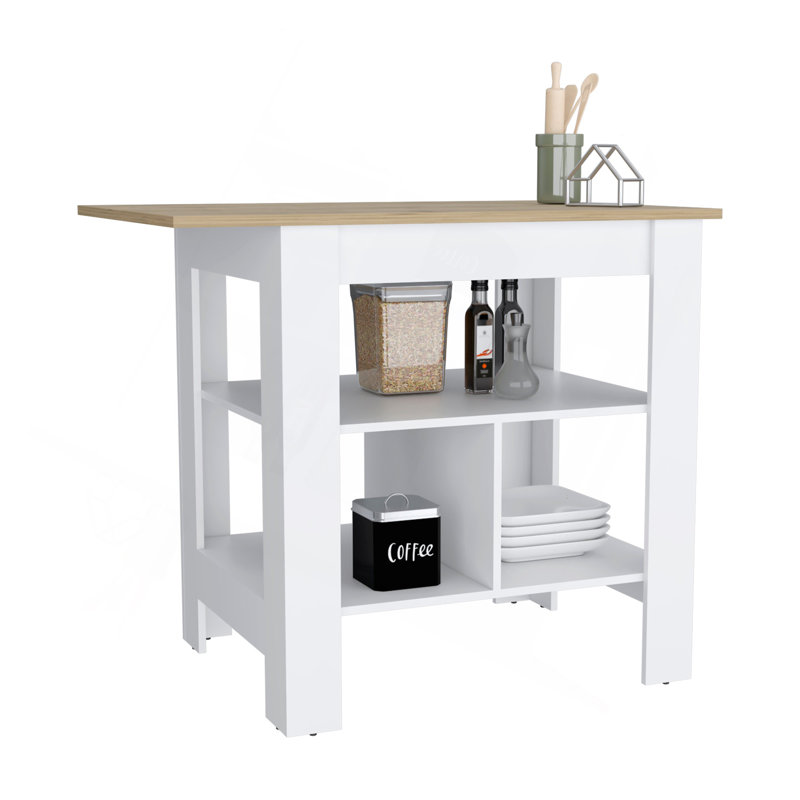 Îlot de cuisine, table de cuisine H 35 po, 3 tablettes ouvertes