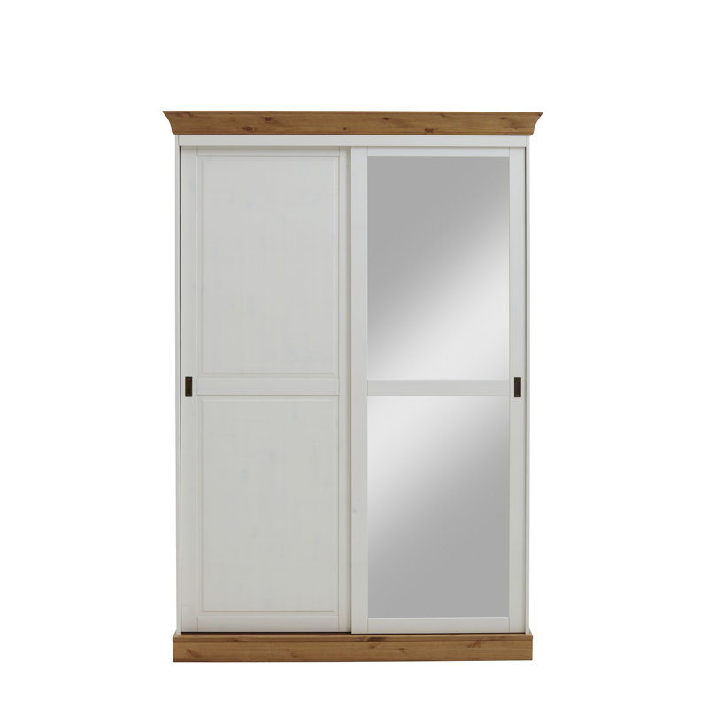 Falkville 2 Door Solid Wood Wardrobe, White/Leach-coloured