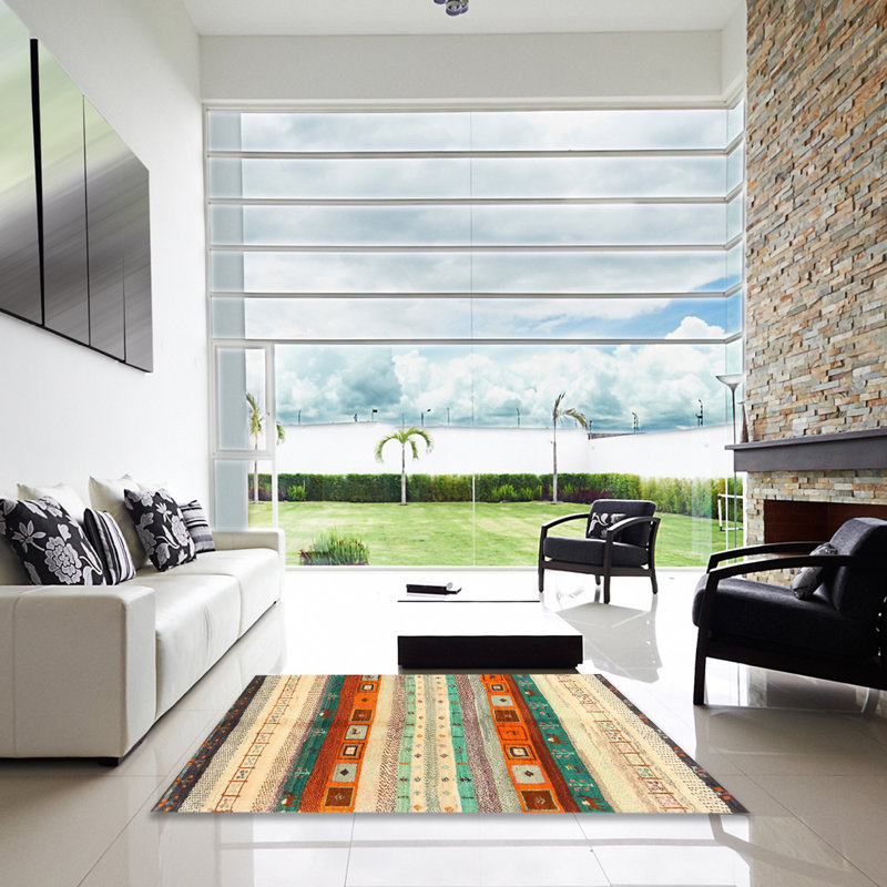 Tapis orange/beige/vert contemporain, Carré 4 pi
