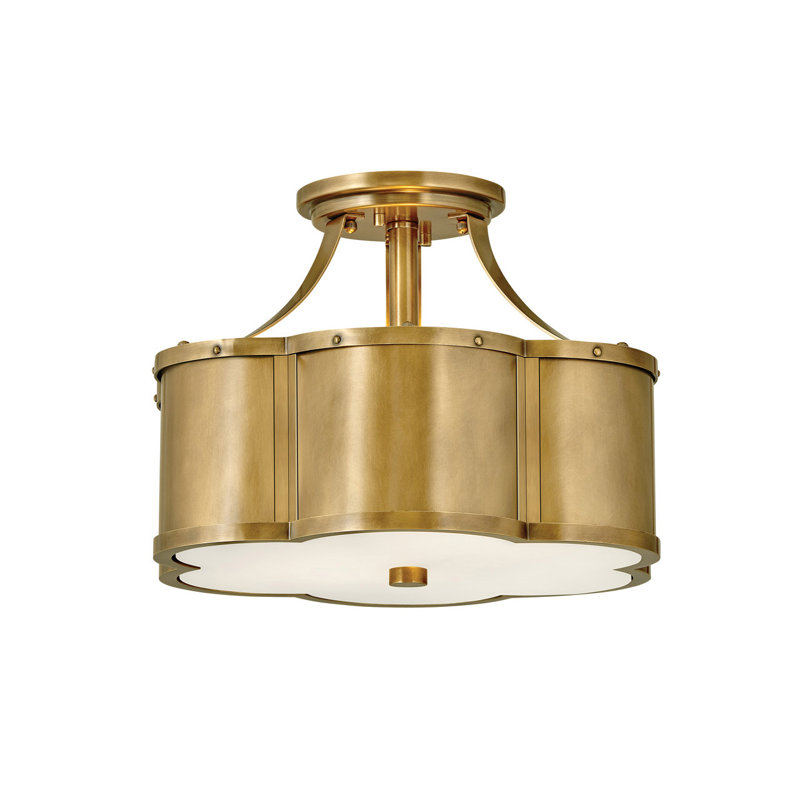 Chance 2-Light Semi-Flush Mount Ceiling Light w/ Etched Lens, Heritage Brass