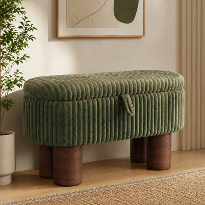 Banc ottoman de rangement moderne en velours côtelé avec couvercle relevable