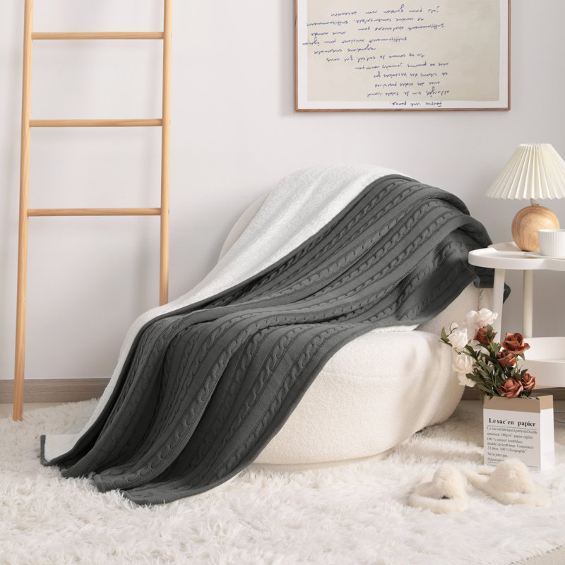 Jeté en coton , Gris, L 60 po x L 80 po