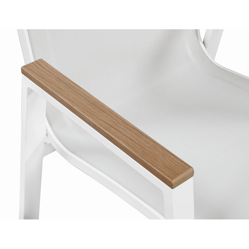 Fauteuil de patio empilable Lajoy, Blanc, Blanc, Brun