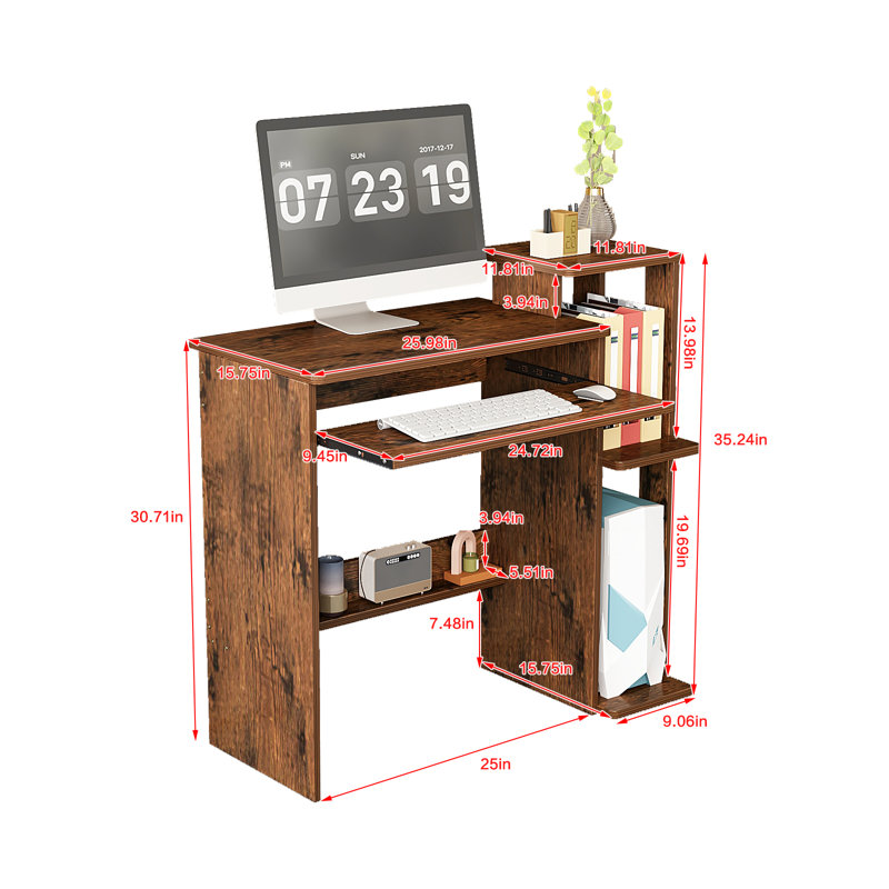Small Computer Desk,Small Home Laptop Notebook Computer Desk,Retro, Brown