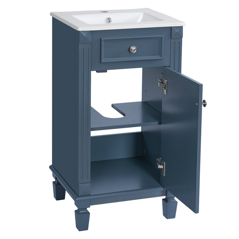 Meuble-lavabo compact de style français avec lavabo, bois massif bleu, peu encombrant