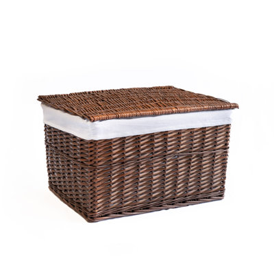 Rectangular Wicker Storage Basket with Lid and Removable Lining