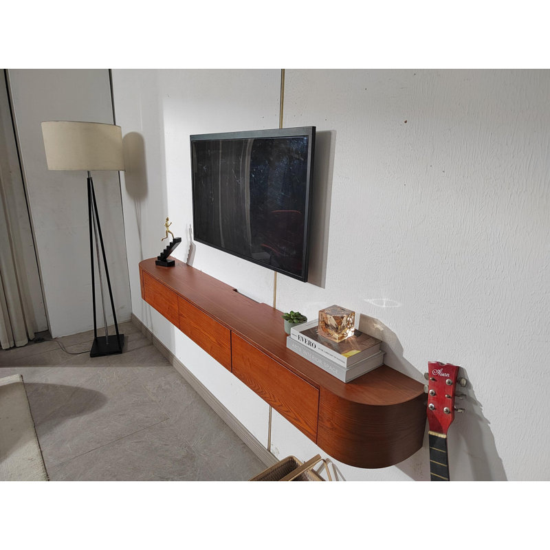 Meuble télé flottant mural de 63 po, noyer naturel, pour téléviseur de 65 po ou moins, assemblé 63 po, 7.9"H x 63"L x 9.4"W