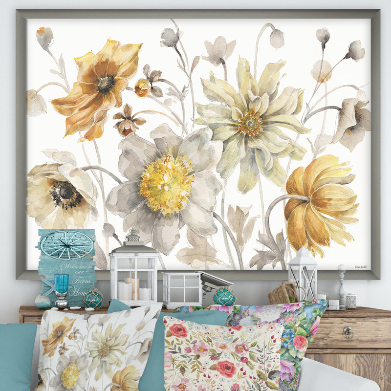 «Fields of Gold Watercolor Flower VII», reproduction sur toile encadrée, H 20 po x l 20 po x P 1 po, Cadre argenté