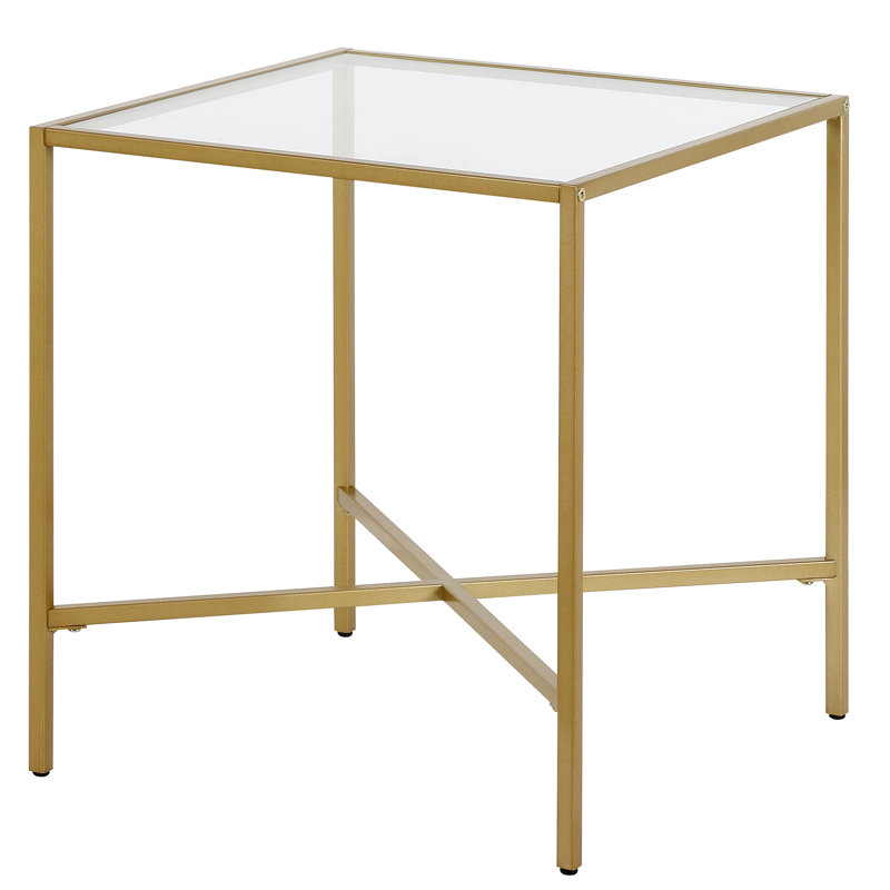 Glass Top Cross Legs End Table, Brass