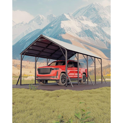 Abri de voiture en métal 13 pi x 21 pi avec toit vertical - cadre renforcé robuste, système à 10 pannes, conception de déneigement à pas raide à 120 °, dégagement de 133 po pour camionnette pleine grandeur, VUS, bateau - gris