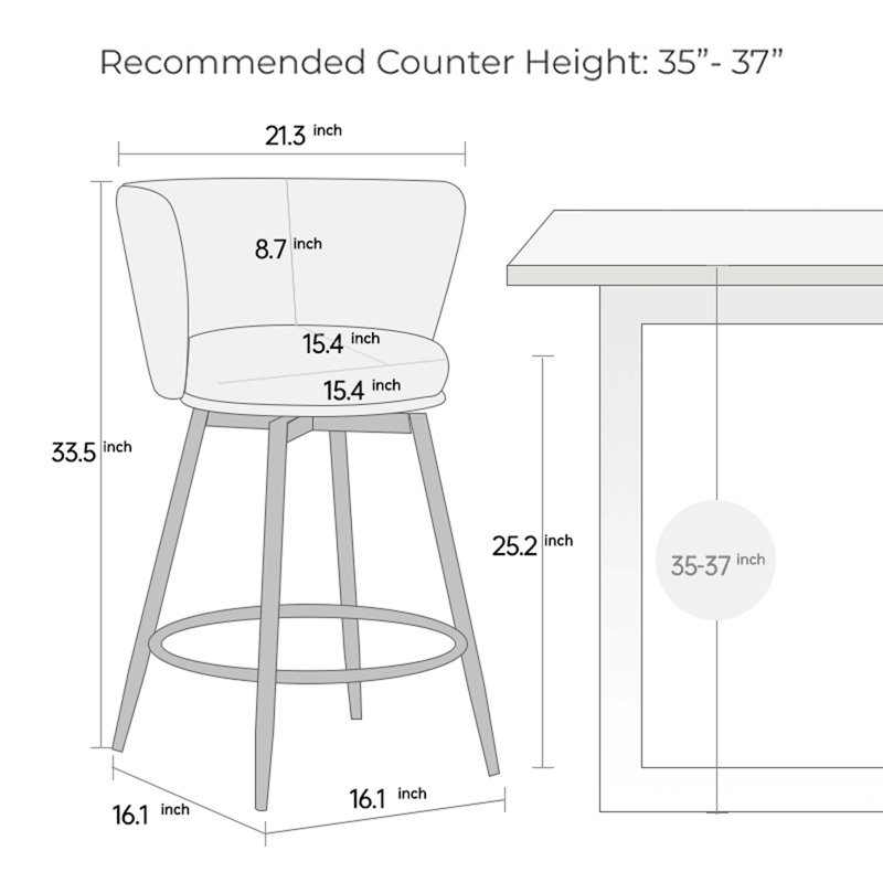 Counter Height Bar Stools Set of 2, 360° Swivel Upholstered Barstools with Backs and Metal Legs, 26" H Seat Height, Velvet Fabric,Goldy Footrest