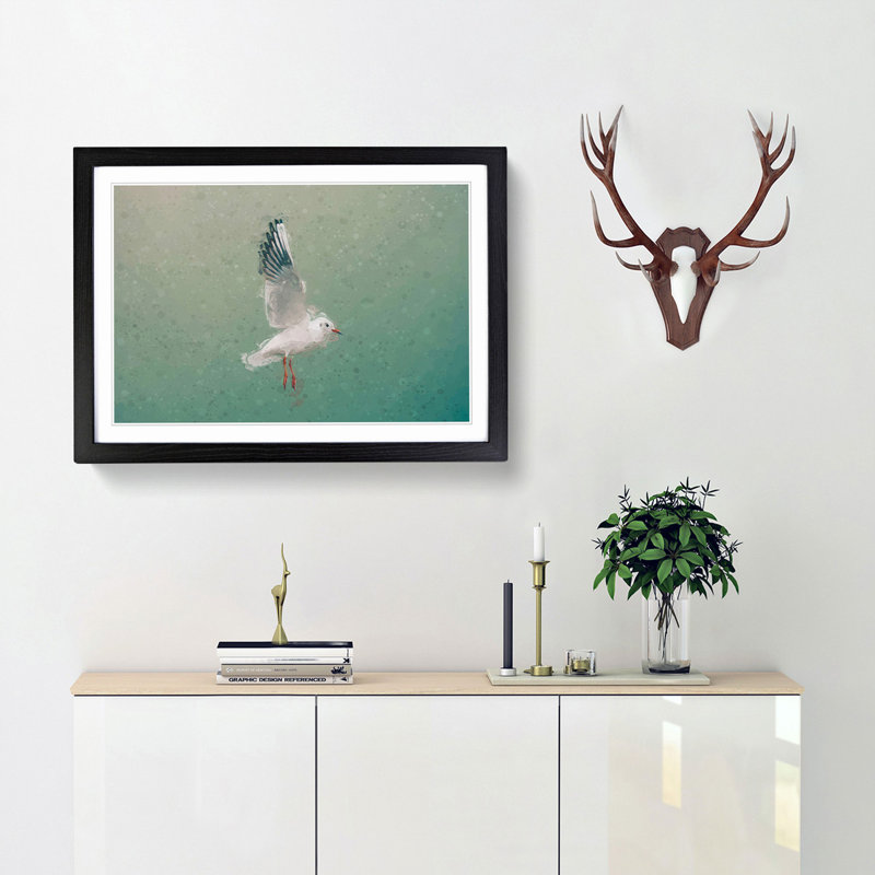 Seagull in Abstract - Picture Frame Graphic Art Print, 40cm H x 60cm W x 2cm D, Black