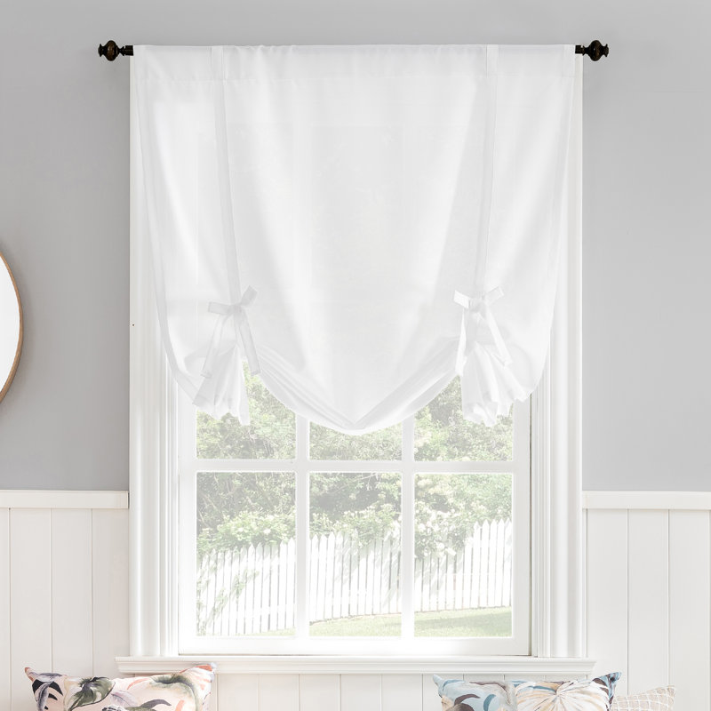 White Sheer Fabric Tie-Up Rod Pocket Curtain