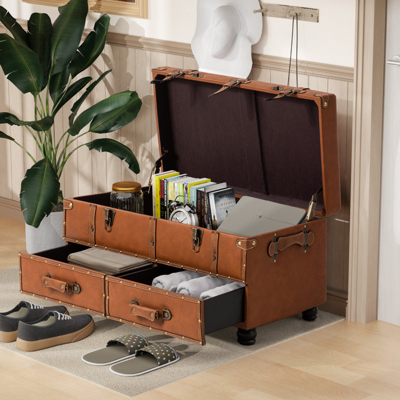Aislah Faux Leather Upholstered Storage Bench, Brown