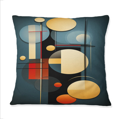 Retro Bliss Abstract Circular Geometrics VI - Abstract Geometric Printed Throw Pillow