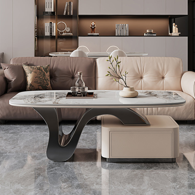 Italian rectangular stone slab coffee table, 16.9" H x 47.2" L x 29.5" W