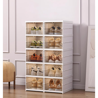 Boîte à chaussures transparente, étagère à chaussures étroite intégrée