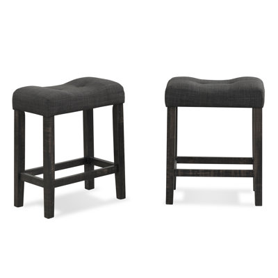 Button Tufted Counter Height Saddle Stool, Set Of 2