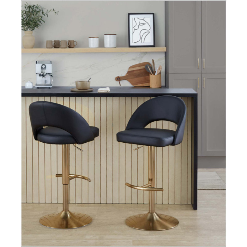 Repose-pieds de tabouret de bar réglable - ensemble de 2, Siège noir / cadre doré